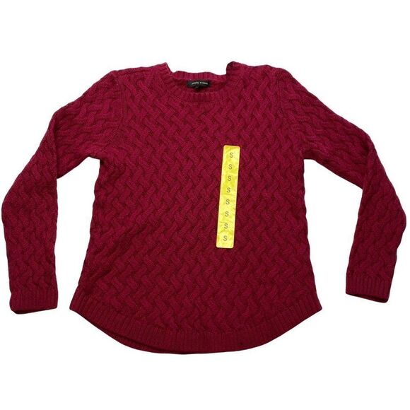 Jeanne Pierre Sweater Top Women's SMALL Dark‎ Red Cable Knit Crewneck Cotton NEW - Picture 3 of 9